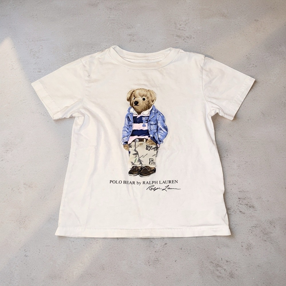 Polo Ralph Lauren Boys 4T White Polo Bear Graphic T-Shirt Cotton
